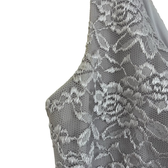Silver Lace Chiffon Dress S Glam Formal Gown w/ Brooch Mother of the Bride Prom - Picture 5 of 16